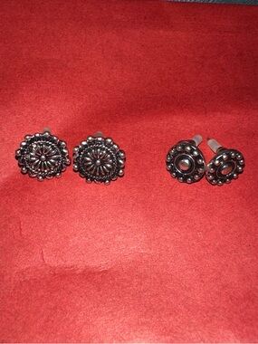 Set of 2 pairs Antique Silver Western Stud Earrings